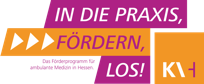 Logo der Kampagne in die Praxis, fördern, los (Sicherstellungsrichtinie), das den gleichnamigen Schriftzug zeigt.